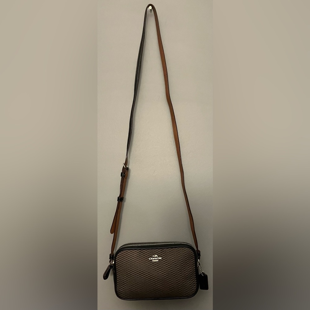 Coach Legacy Jacquard Milk & Black Woven Leather Double Zip Crossbody/Shoulder